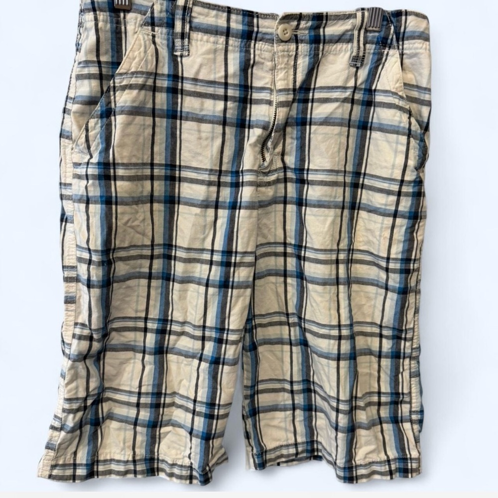 Urban Pipeline Plaid Cargo Shorts - Blue and Tan